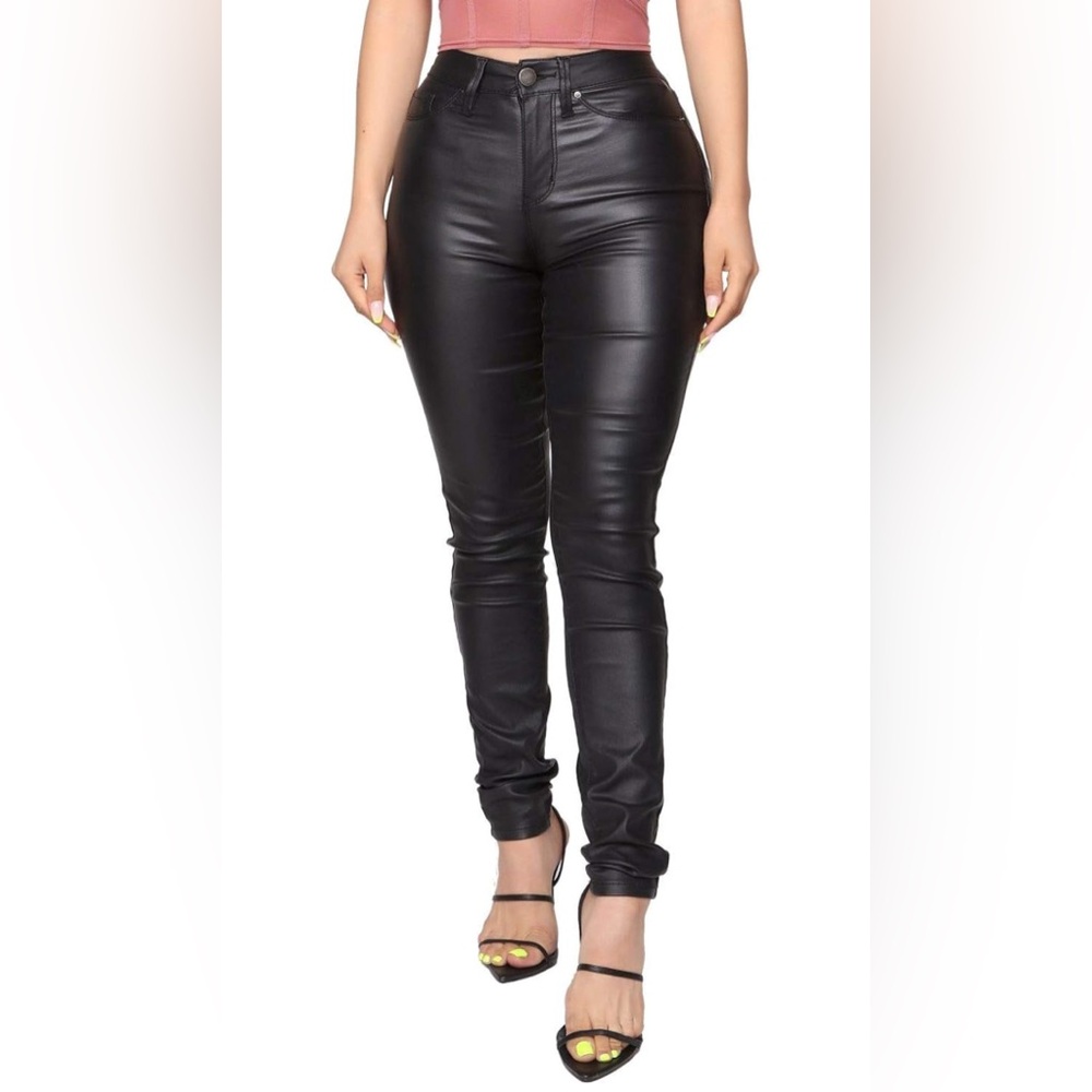 High Waisted Faux Black Leather Pants
